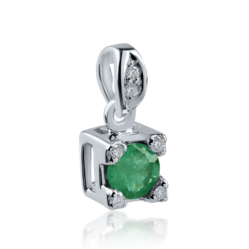 Pandantiv din aur alb cu smarald de 0.18ct si diamante de 0.04ct - imagine 2