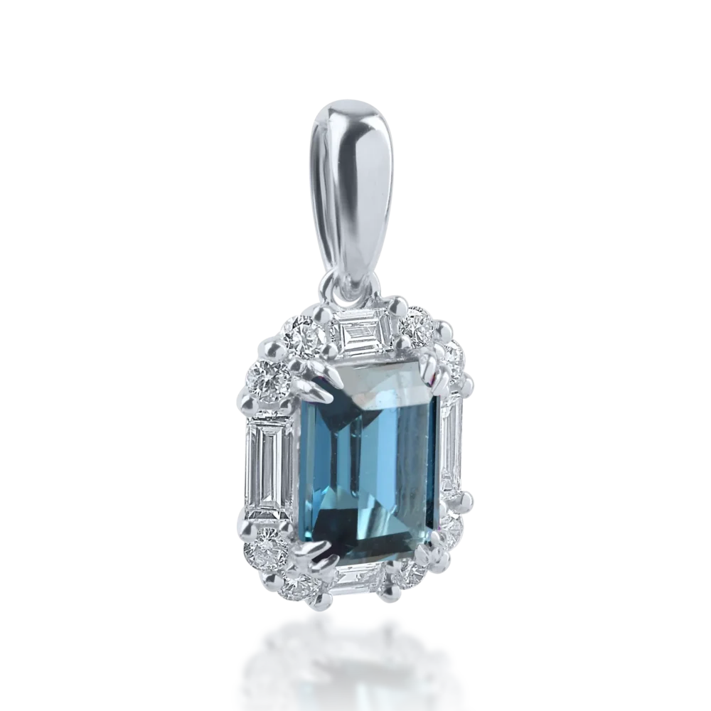Pandantiv din aur alb cu topaz london blue de 1.17ct si diamante baguette si rotunde de 0.32ct - imagine 2