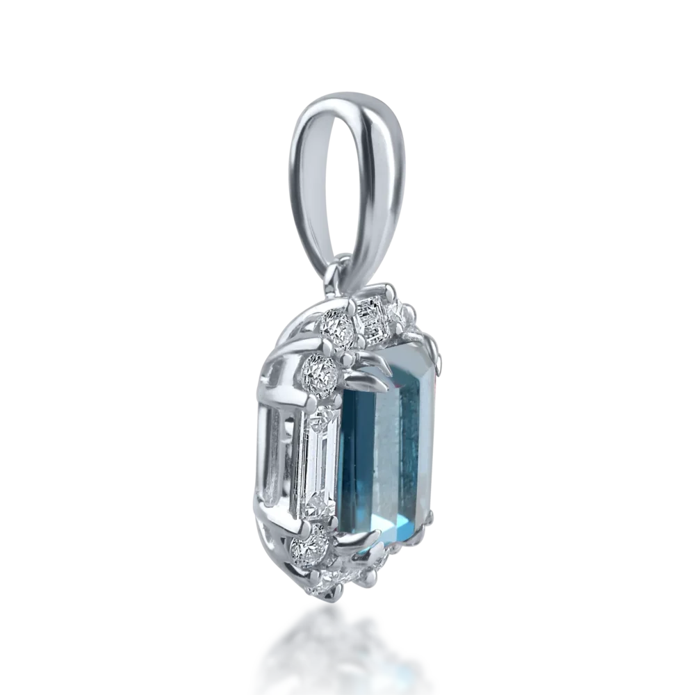 Pandantiv din aur alb cu topaz london blue de 1.17ct si diamante baguette si rotunde de 0.32ct - imagine 3