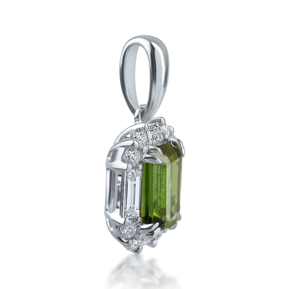 Pandantiv din aur alb cu turmalina verde de 1.03ct si diamante baguette si rotunde de 0.35ct - imagine 3