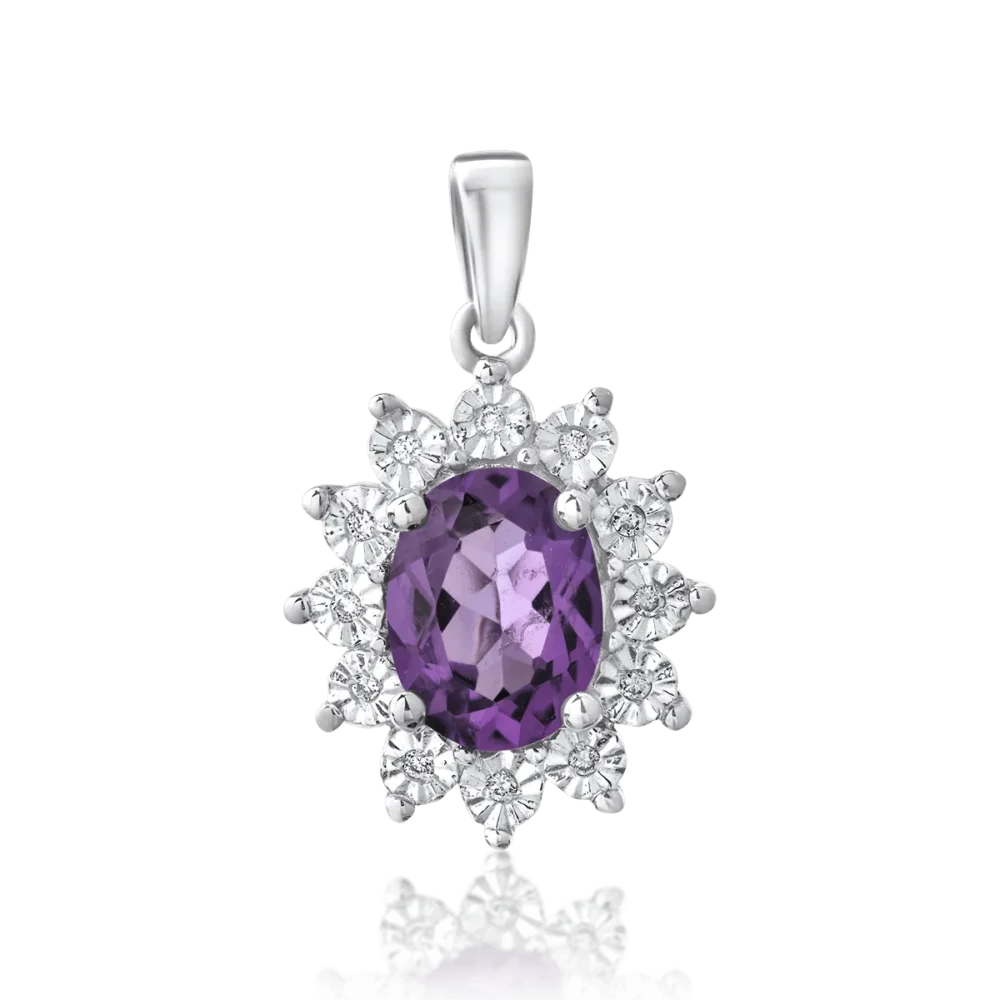 Pandantiv din aur alb cu ametist oval de 1.07ct si diamante de 0.03ct