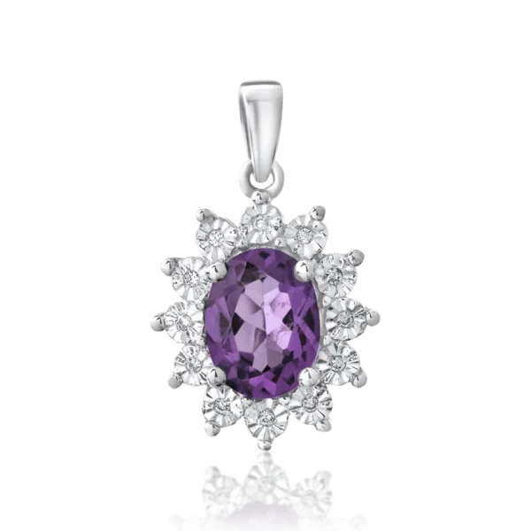 Pandantiv din aur alb cu ametist oval de 1.07ct si diamante de 0.03ct