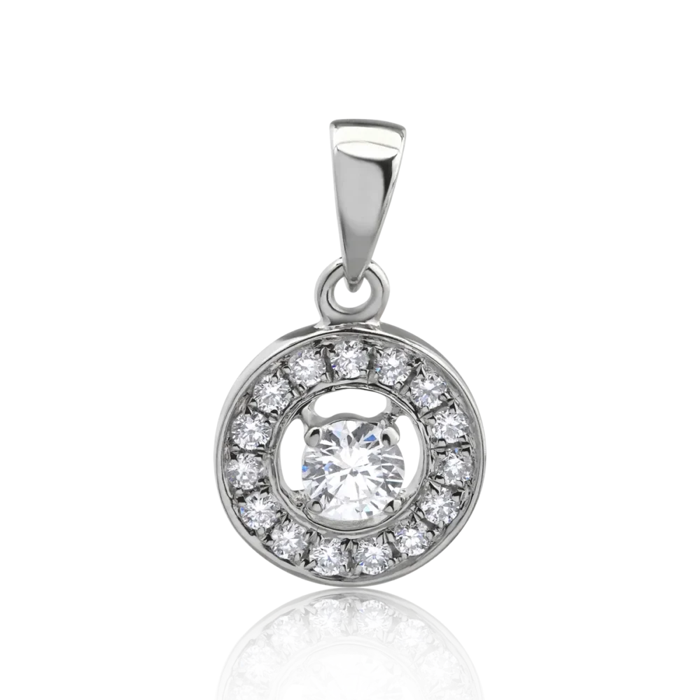 Pandantiv din aur alb cu diamant de 0.08ct si diamante de 0.07ct