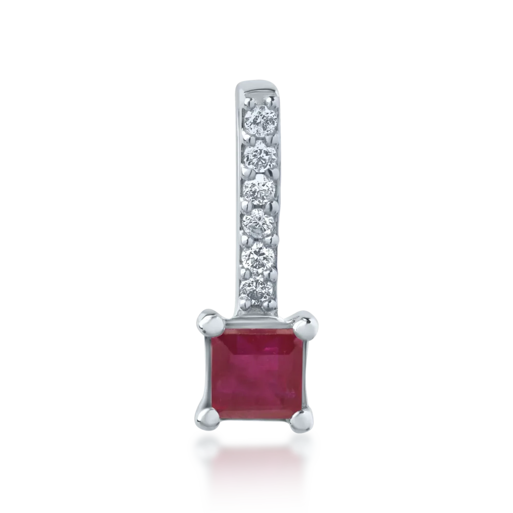 Pandantiv din aur alb cu rubin princess de 0.182ct si diamante de 0.03ct