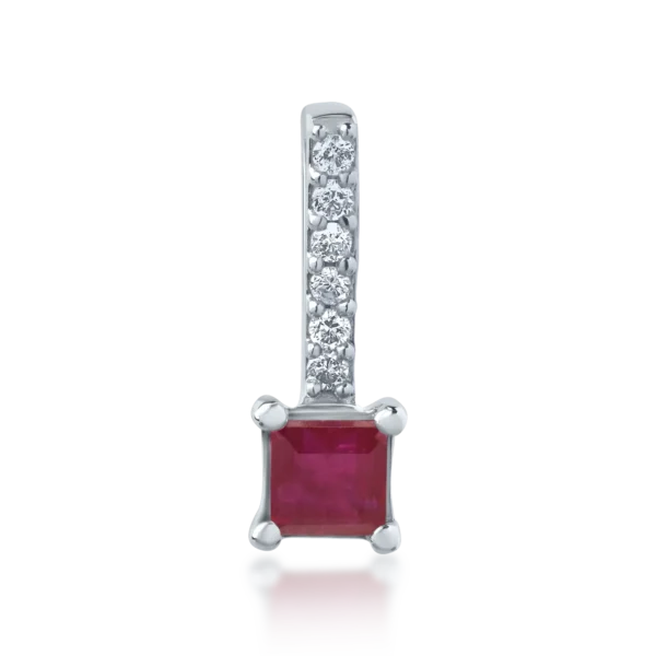 Pandantiv din aur alb cu rubin princess de 0.182ct si diamante de 0.03ct