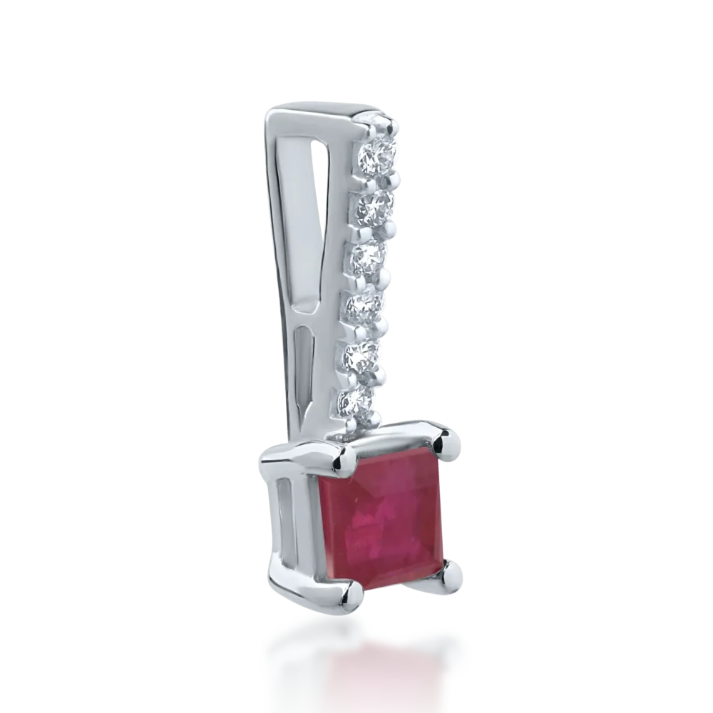 Pandantiv din aur alb cu rubin princess de 0.182ct si diamante de 0.03ct - imagine 2