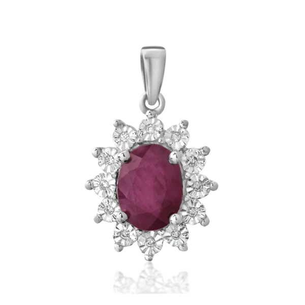 Pandantiv din aur alb cu rubin oval de 1.75ct si diamante de 0.03ct