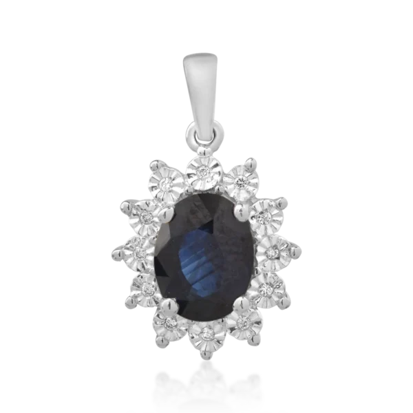 Pandantiv din aur alb cu safir oval de 1.5ct si diamante de 0.04ct