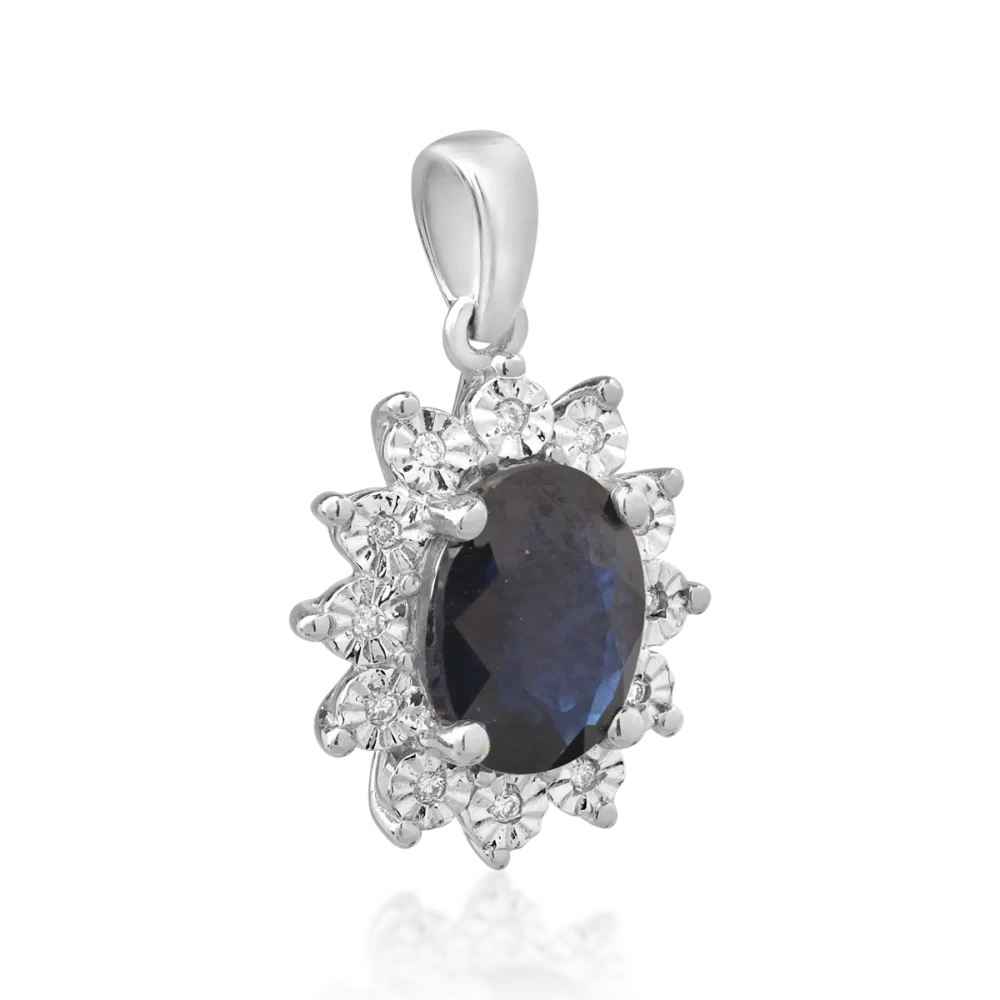Pandantiv din aur alb cu safir oval de 1.5ct si diamante de 0.04ct - imagine 2