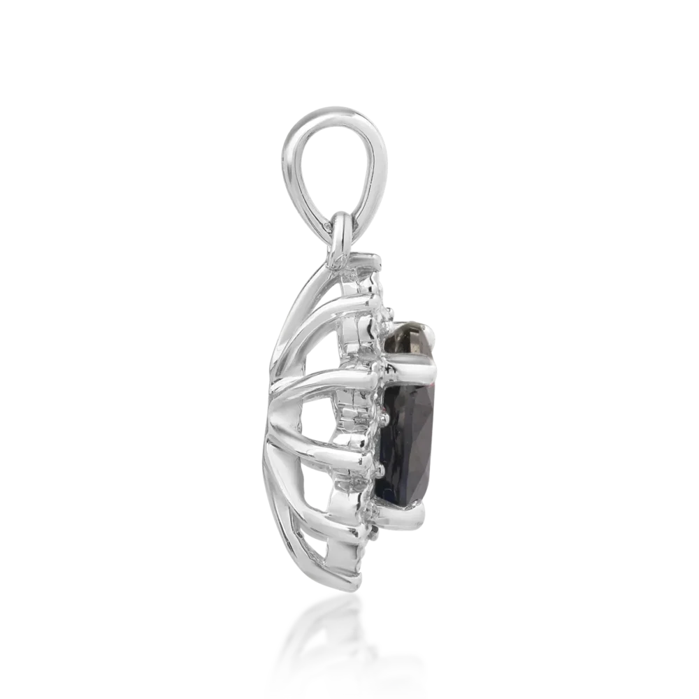 Pandantiv din aur alb cu safir oval de 1.5ct si diamante de 0.04ct - imagine 3