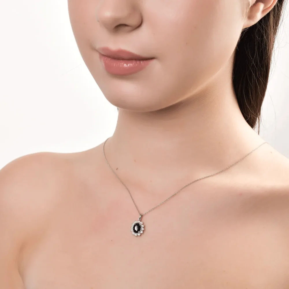 Pandantiv din aur alb cu safir oval de 1.5ct si diamante de 0.04ct - imagine 4