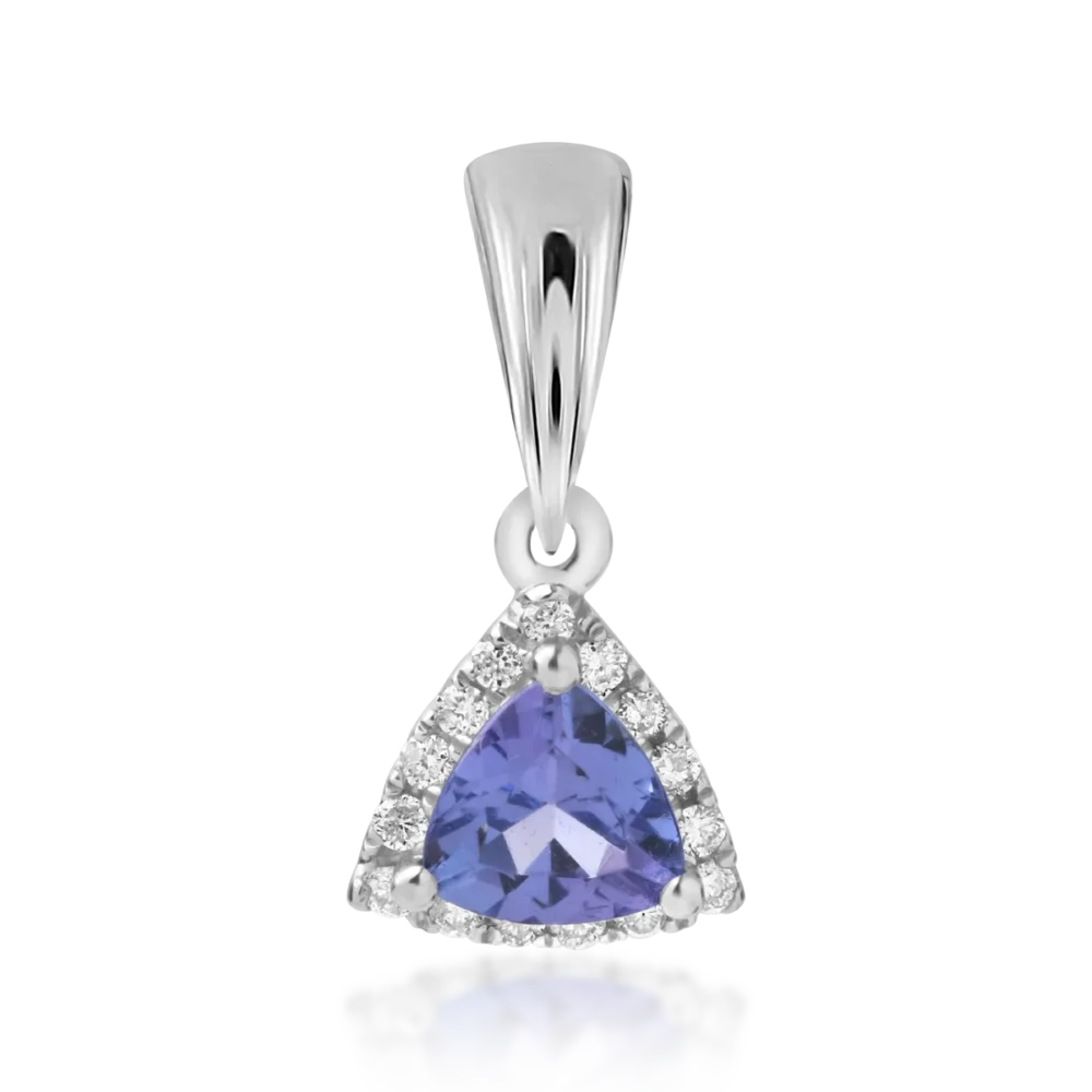 Pandantiv din aur alb cu tanzanit triangle de 0.46ct si diamante de 0.08ct