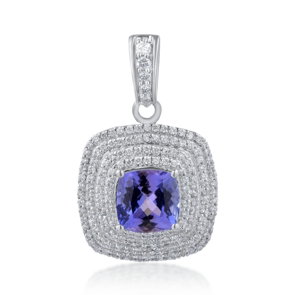 Pandantiv din aur alb cu tanzanit oval de 2.49ct si diamante de 0.66ct