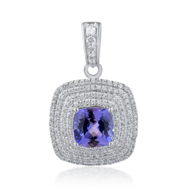 Pandantiv din aur alb cu tanzanit oval de 2.49ct si diamante de 0.66ct