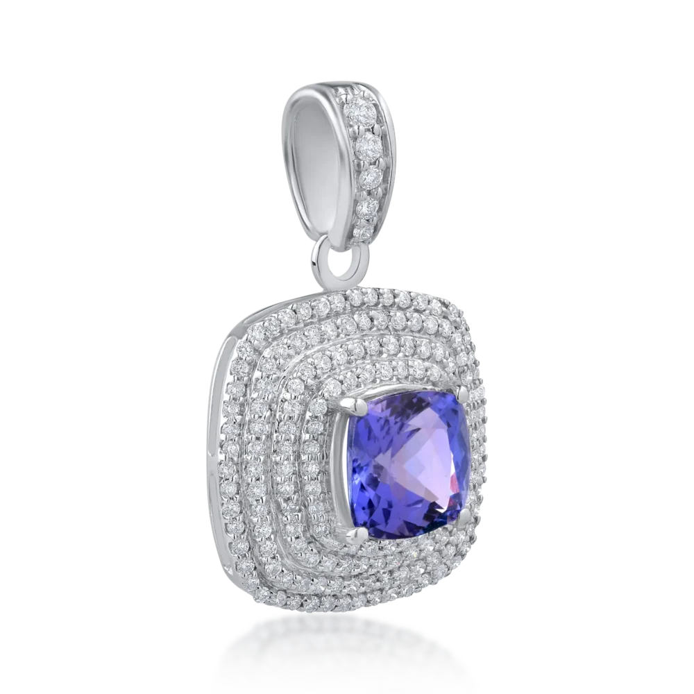 Pandantiv din aur alb cu tanzanit oval de 2.49ct si diamante de 0.66ct - imagine 2