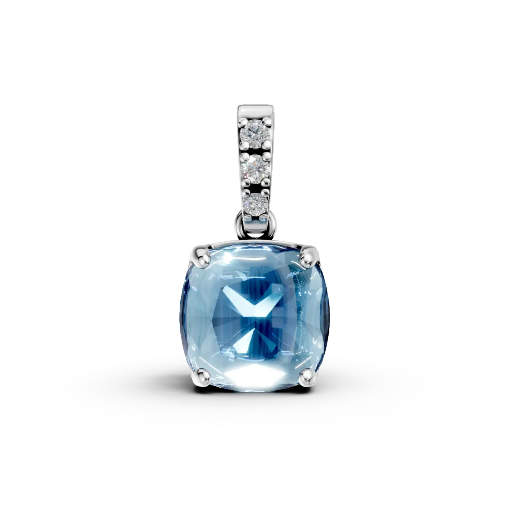 Pandantiv din aur alb cu topaz swiss blue square de 1.199ct si diamante de 0.009ct