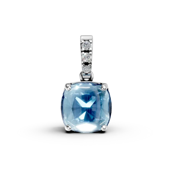 Pandantiv din aur alb cu topaz swiss blue square de 1.199ct si diamante de 0.009ct