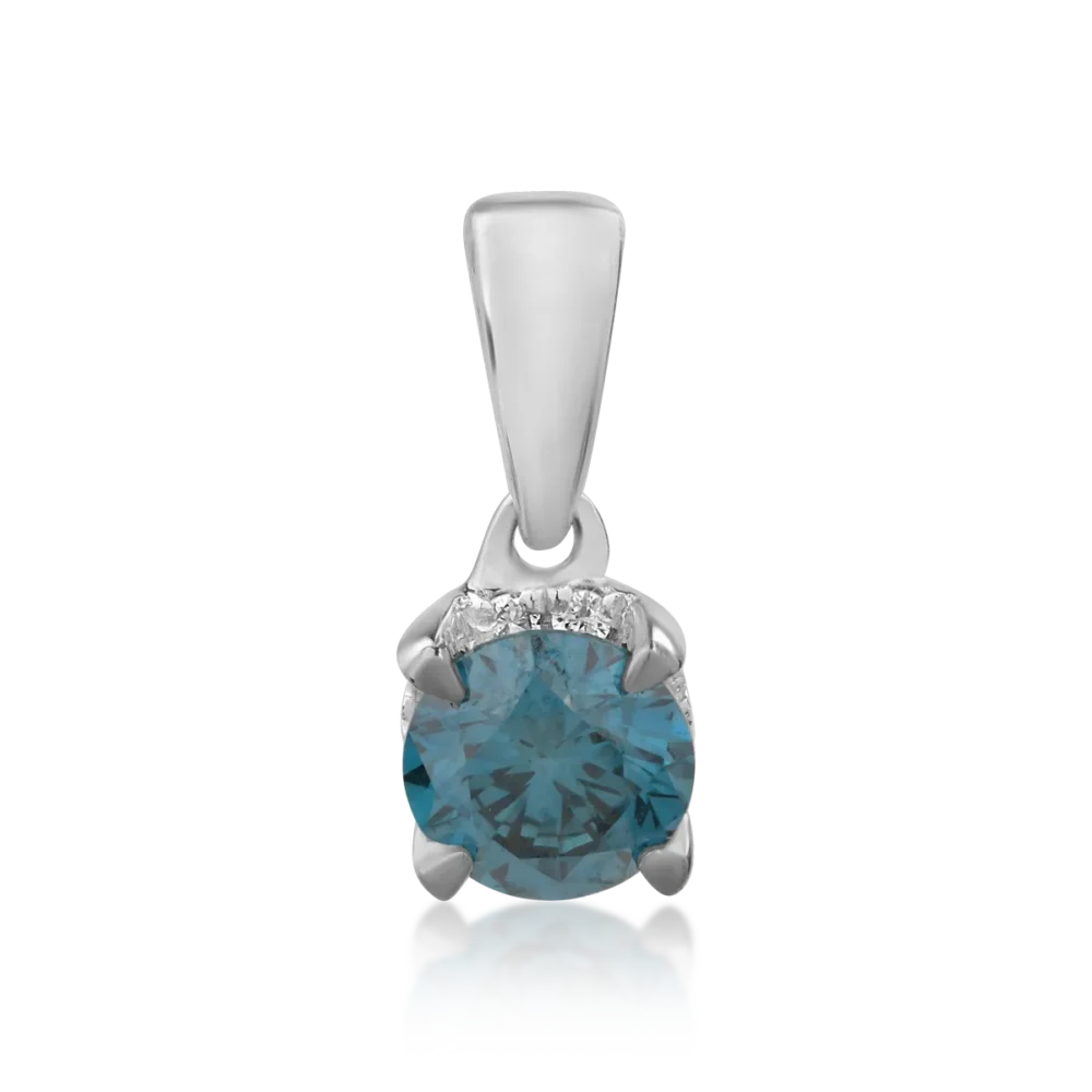 Pandantiv din aur alb cu diamant albastru de 0.29ct si diamante transparente de 0.02ct