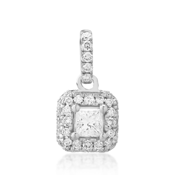 Pandantiv din aur alb cu diamant princess de 0.16ct si diamante de 0.2ct