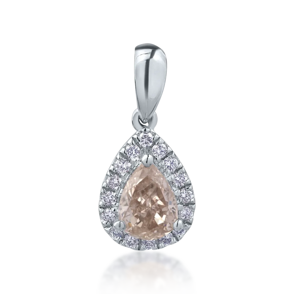 Pandantiv din aur alb cu diamant galben pear de 0.61ct si diamante transparente de 0.12ct