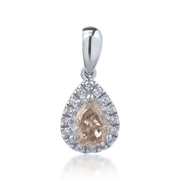Pandantiv din aur alb cu diamant galben pear de 0.61ct si diamante transparente de 0.12ct