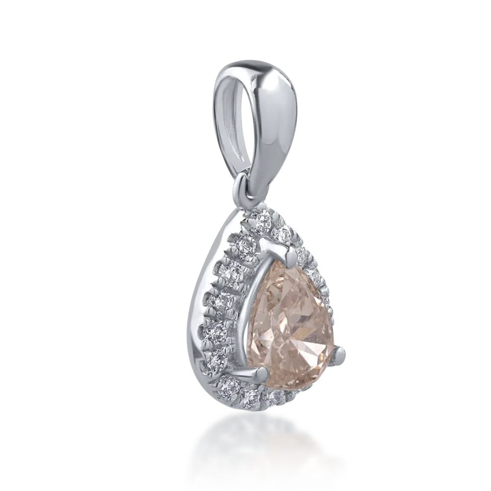 Pandantiv din aur alb cu diamant galben pear de 0.61ct si diamante transparente de 0.12ct - imagine 2