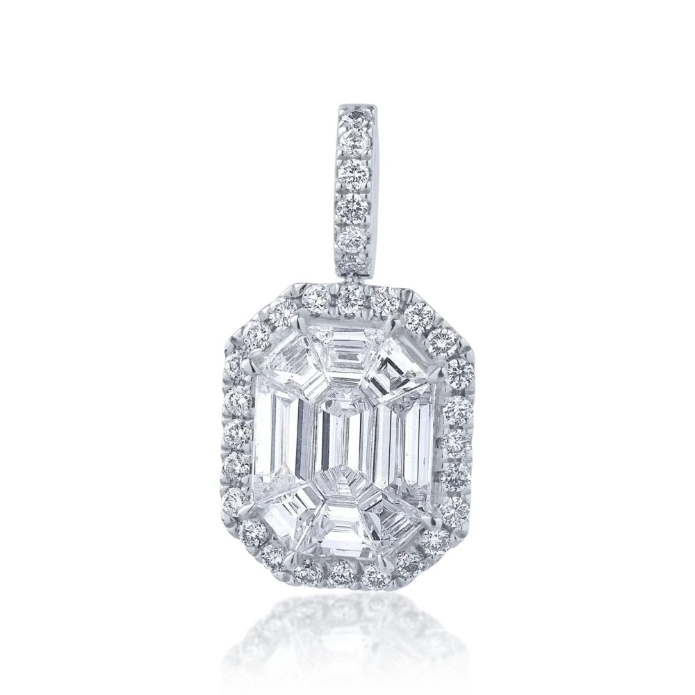 Pandantiv din aur alb cu diamante baguette si rotunde de 0.19ct