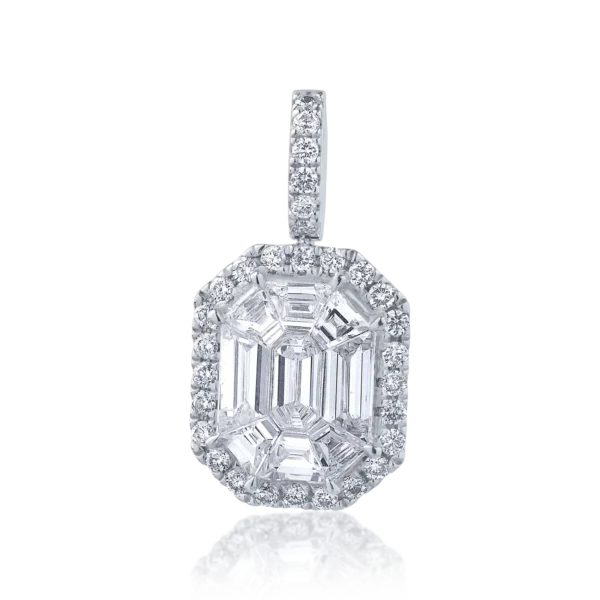 Pandantiv din aur alb cu diamante baguette si rotunde de 0.19ct