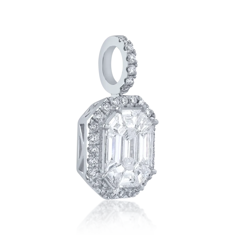 Pandantiv din aur alb cu diamante baguette si rotunde de 0.19ct - imagine 2