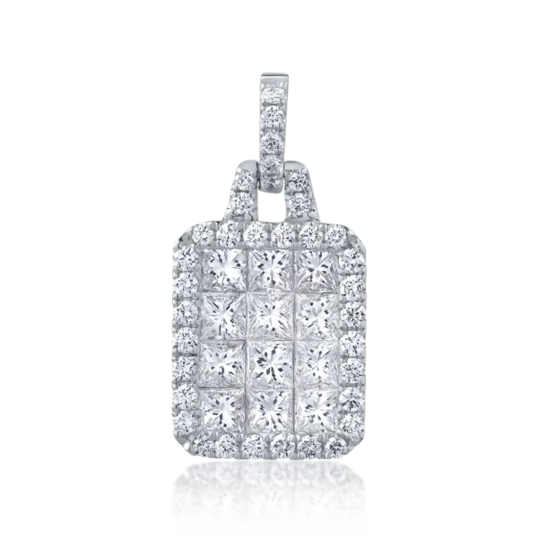 Pandantiv din aur alb cu diamante square si rotunde de 0.34ct