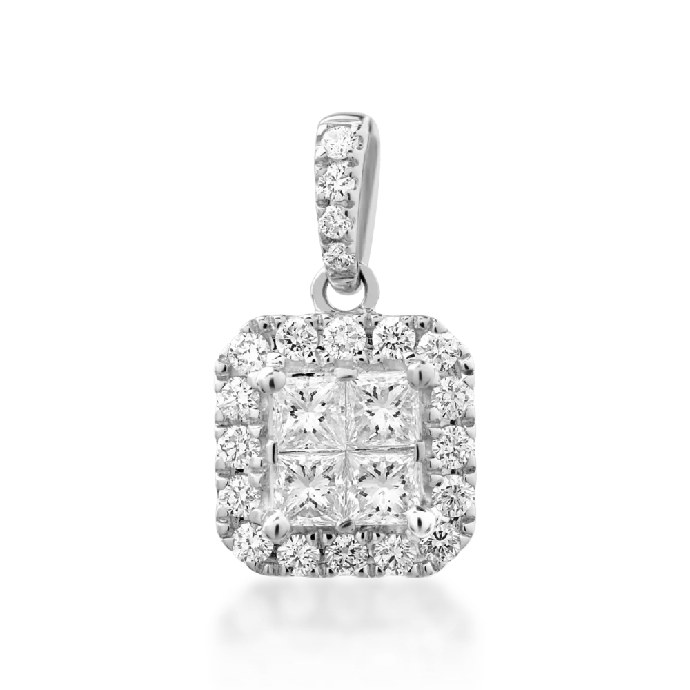 Pandantiv din aur alb cu diamante princess si rotunde de 0.4ct