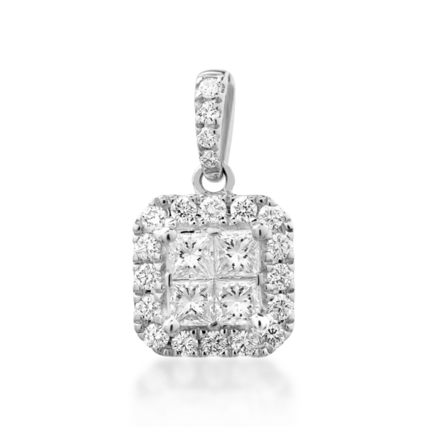 Pandantiv din aur alb cu diamante princess si rotunde de 0.4ct
