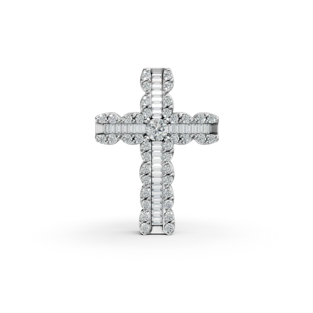 Pandantiv din aur alb cu diamante baguette si rotunde de 0.88ct