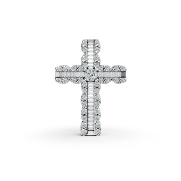 Pandantiv din aur alb cu diamante baguette si rotunde de 0.88ct