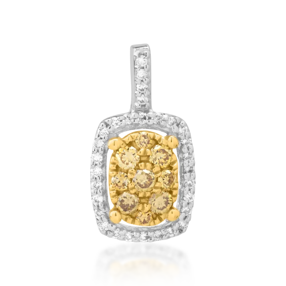 Pandantiv din aur alb cu diamante galbene de 0.18ct si diamante transparente de 0.08ct