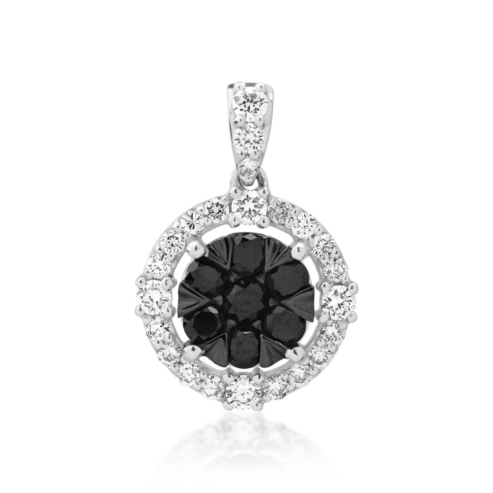 Pandantiv din aur alb cu diamante negre de 0.59ct si diamante transparente de 0.477ct
