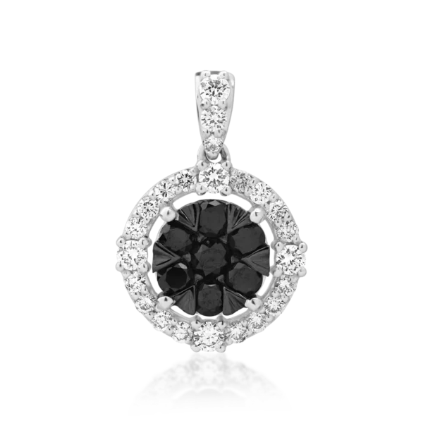 Pandantiv din aur alb cu diamante negre de 0.59ct si diamante transparente de 0.477ct