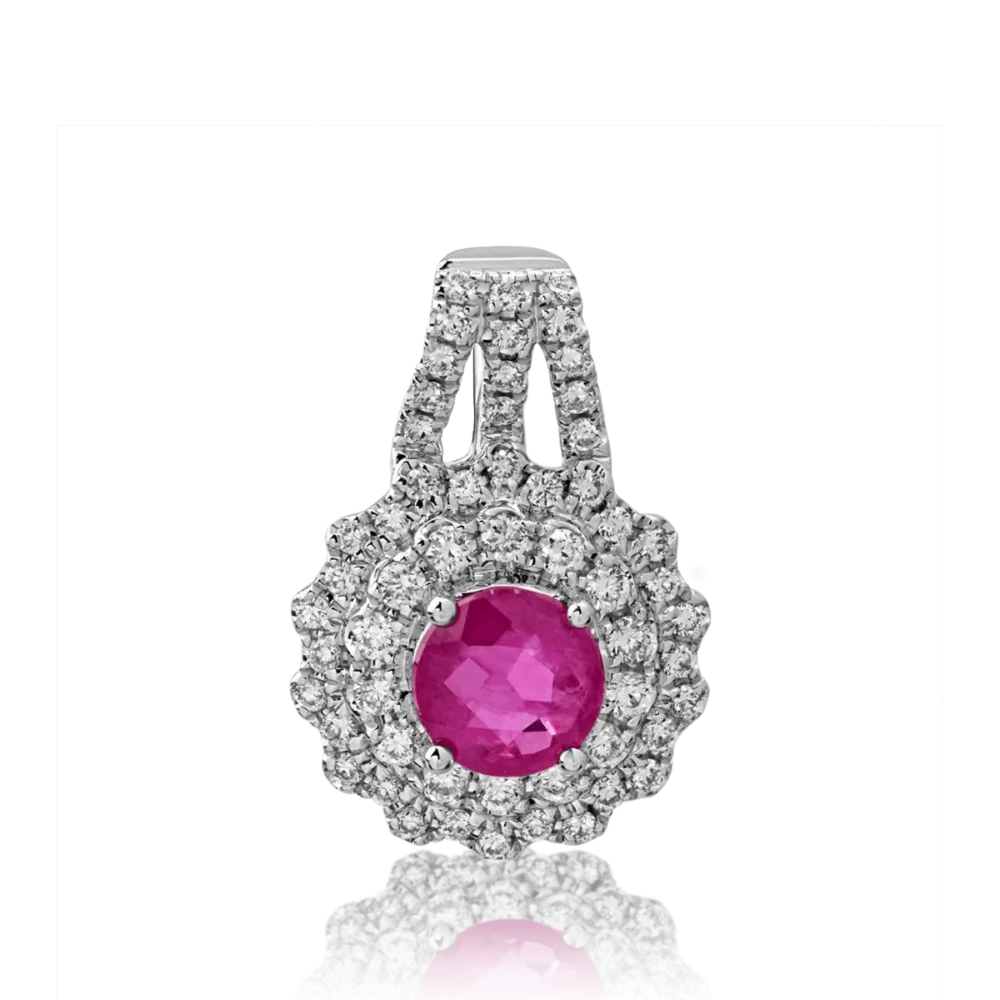 Pandantiv din aur alb cu rubin de 0.63ct si diamante de 0.25ct