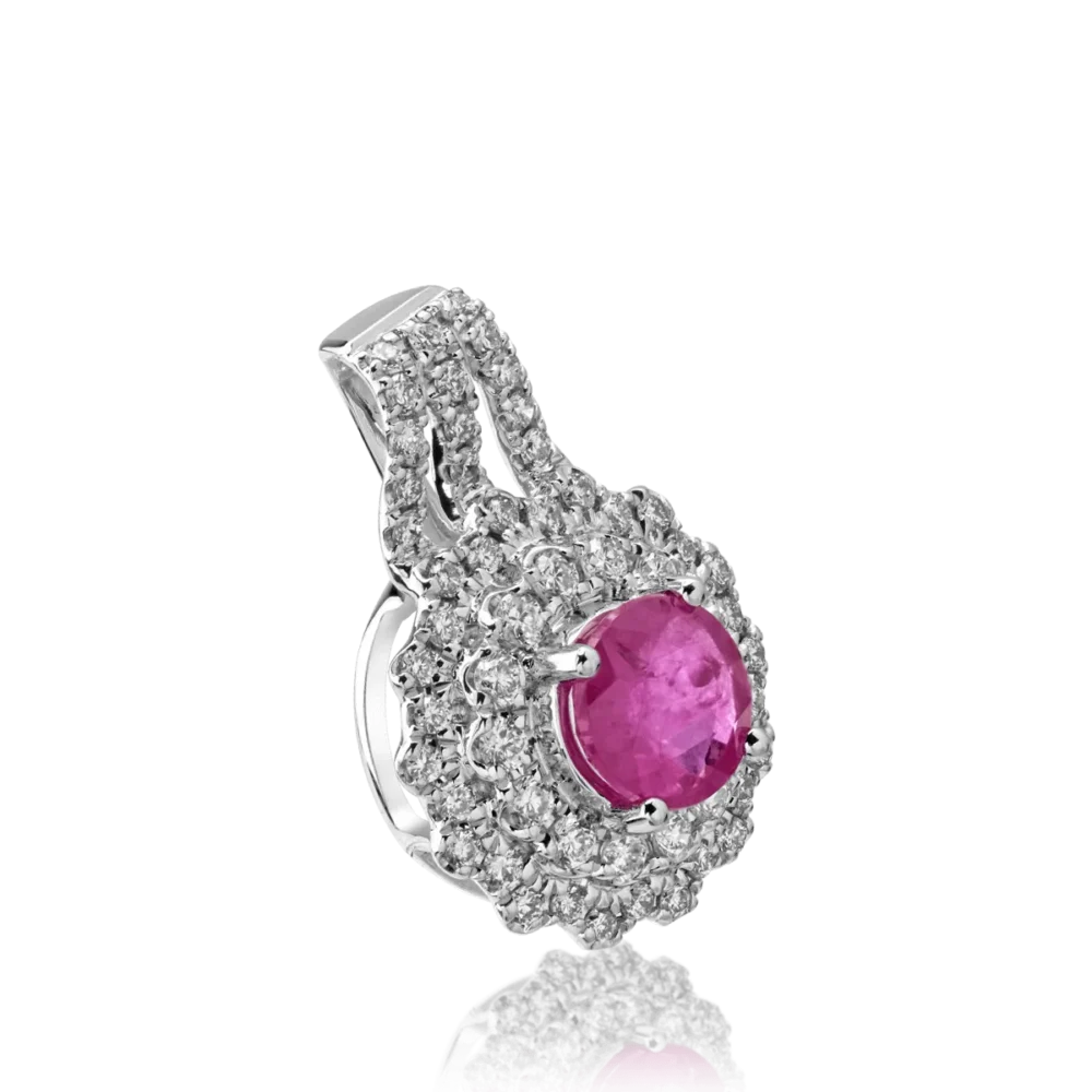 Pandantiv din aur alb cu rubin de 0.63ct si diamante de 0.25ct - imagine 2