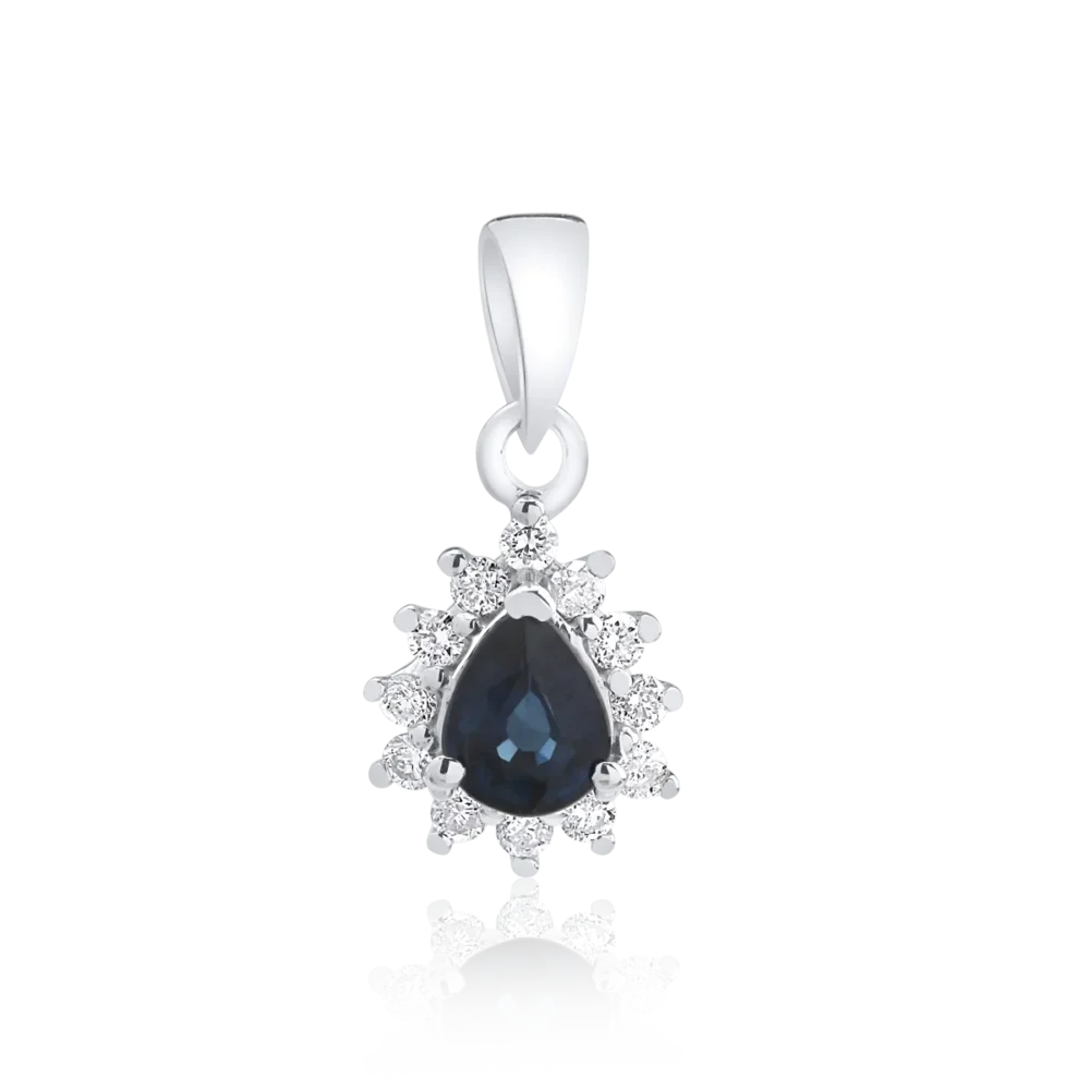Pandantiv din aur alb cu safir pear de 0.288ct si diamante de 0.089ct