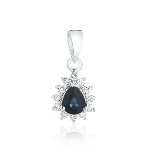 Pandantiv din aur alb cu safir pear de 0.288ct si diamante de 0.089ct