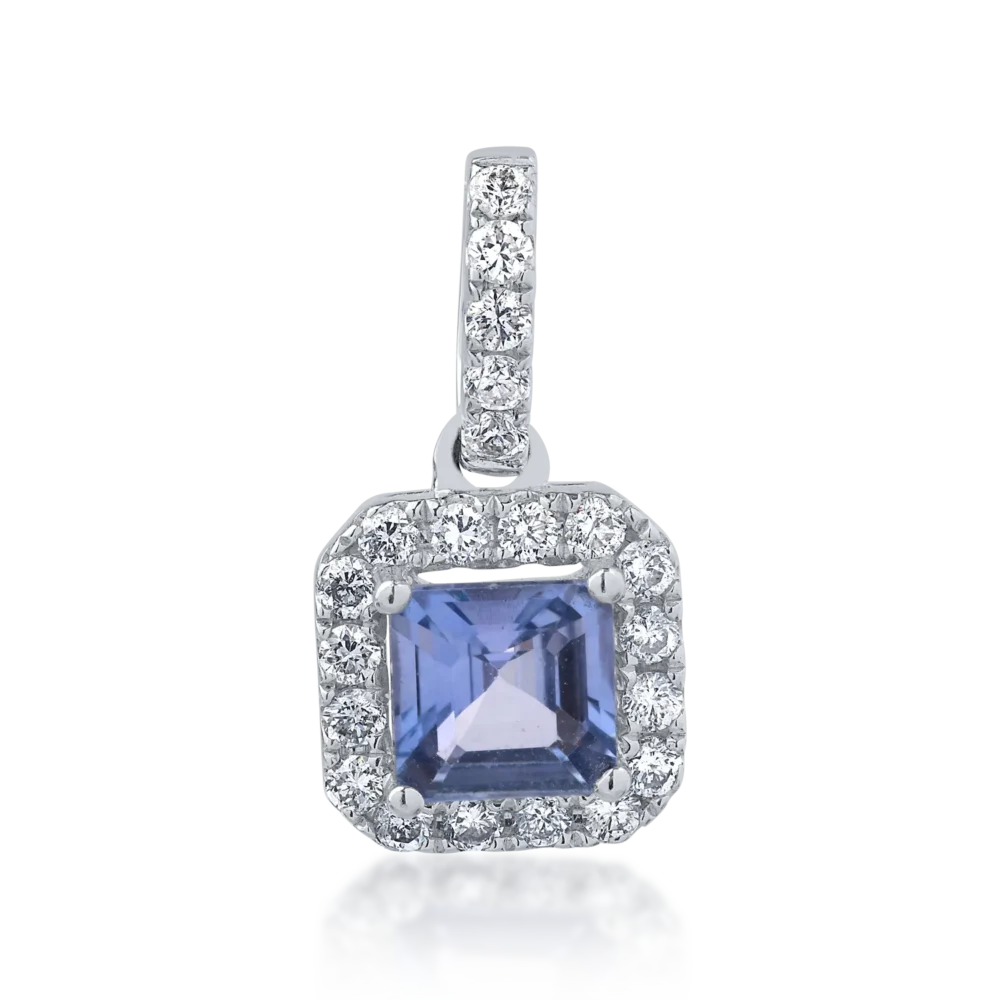 Pandantiv din aur alb cu safir emerald de 0.77ct si diamante de 0.24ct