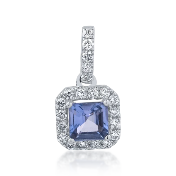 Pandantiv din aur alb cu safir emerald de 0.77ct si diamante de 0.24ct