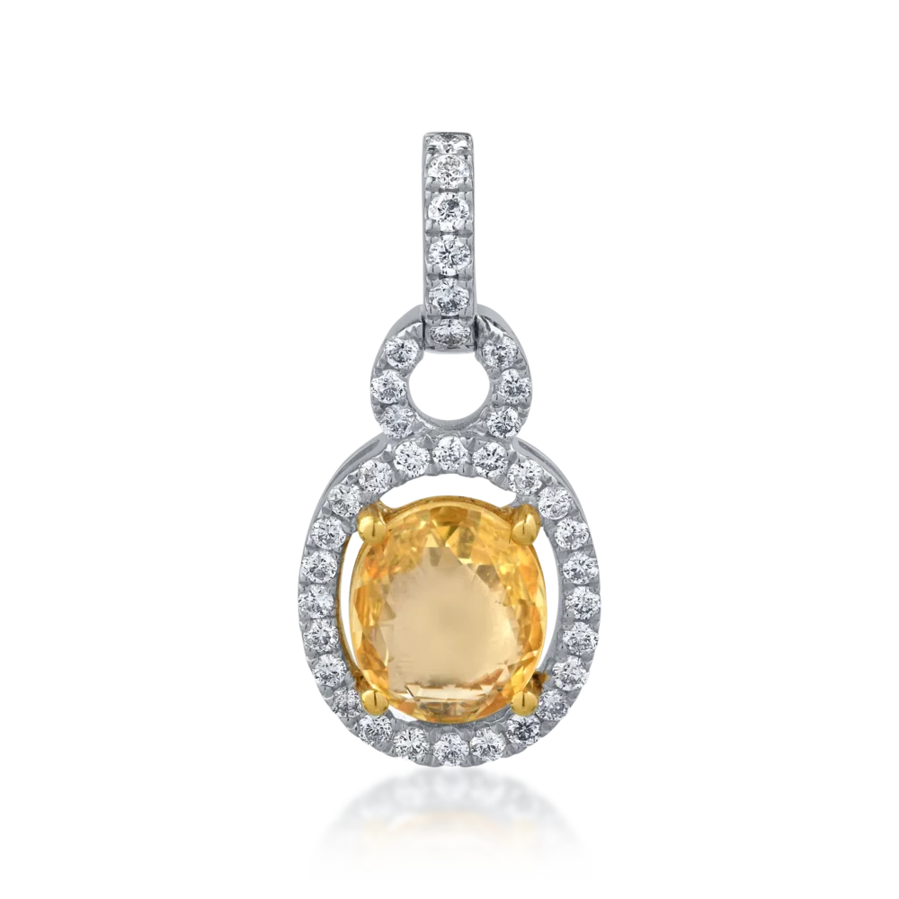 Pandantiv din aur alb cu safir oval de 1.5ct si diamante de 0.31ct