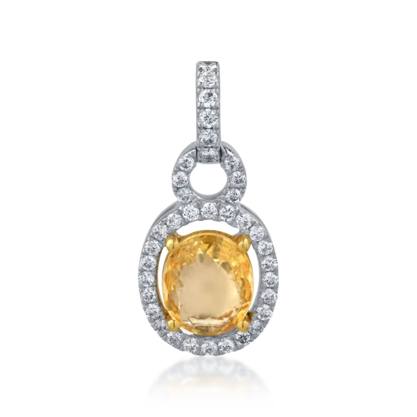 Pandantiv din aur alb cu safir oval de 1.5ct si diamante de 0.31ct