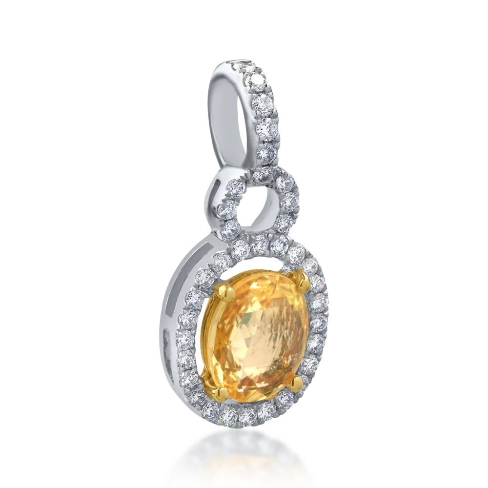 Pandantiv din aur alb cu safir oval de 1.5ct si diamante de 0.31ct - imagine 2