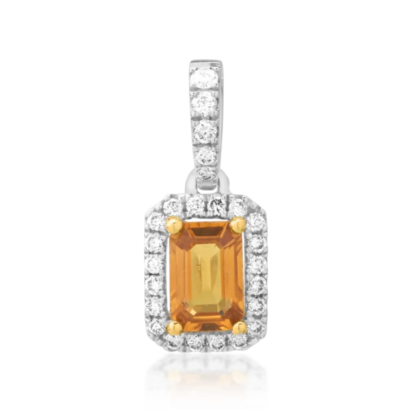 Pandantiv din aur alb cu safir galben rectangular de 0.55ct si diamante de 0.16ct