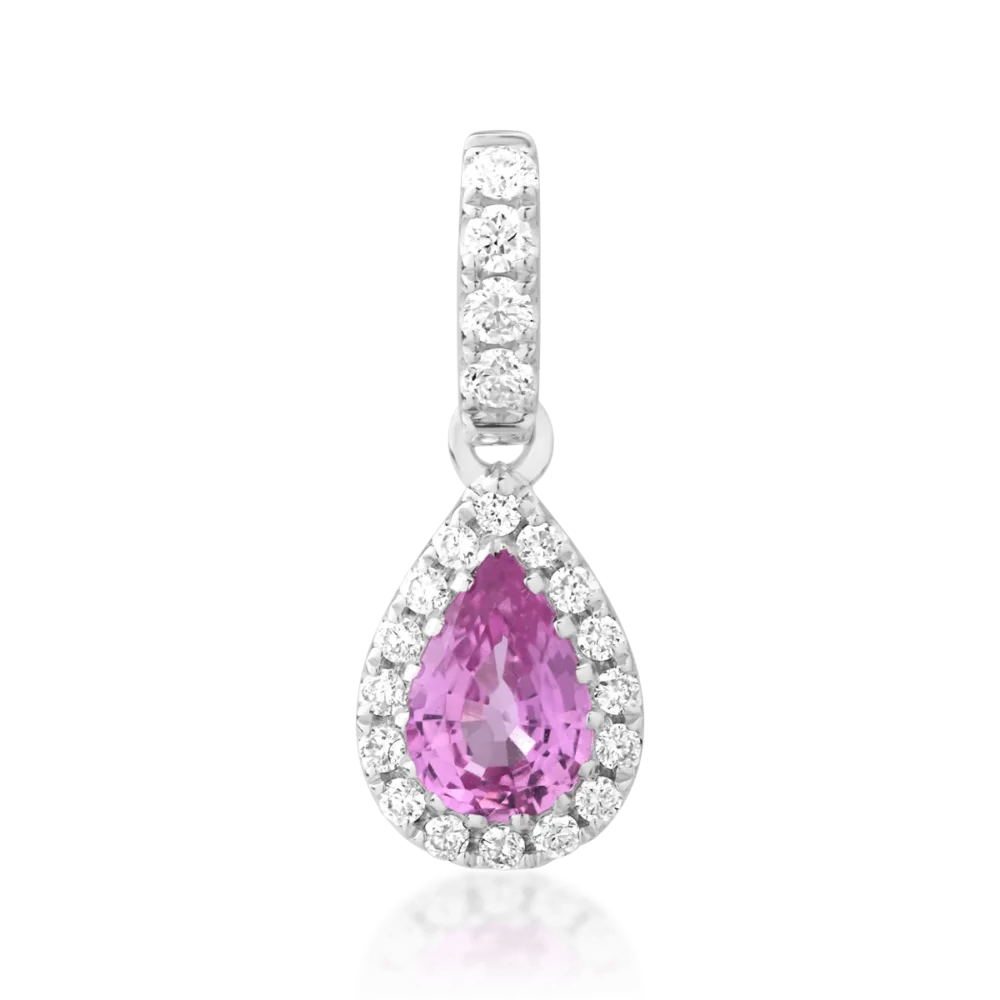 Pandantiv din aur alb cu safir roz pear de 0.47ct si diamante de 0.13ct