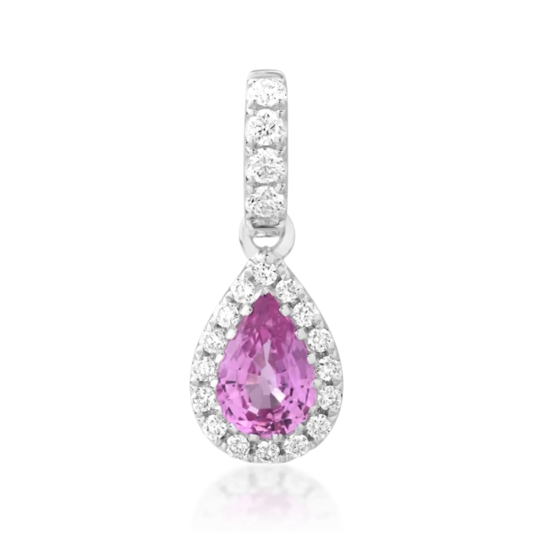 Pandantiv din aur alb cu safir roz pear de 0.47ct si diamante de 0.13ct