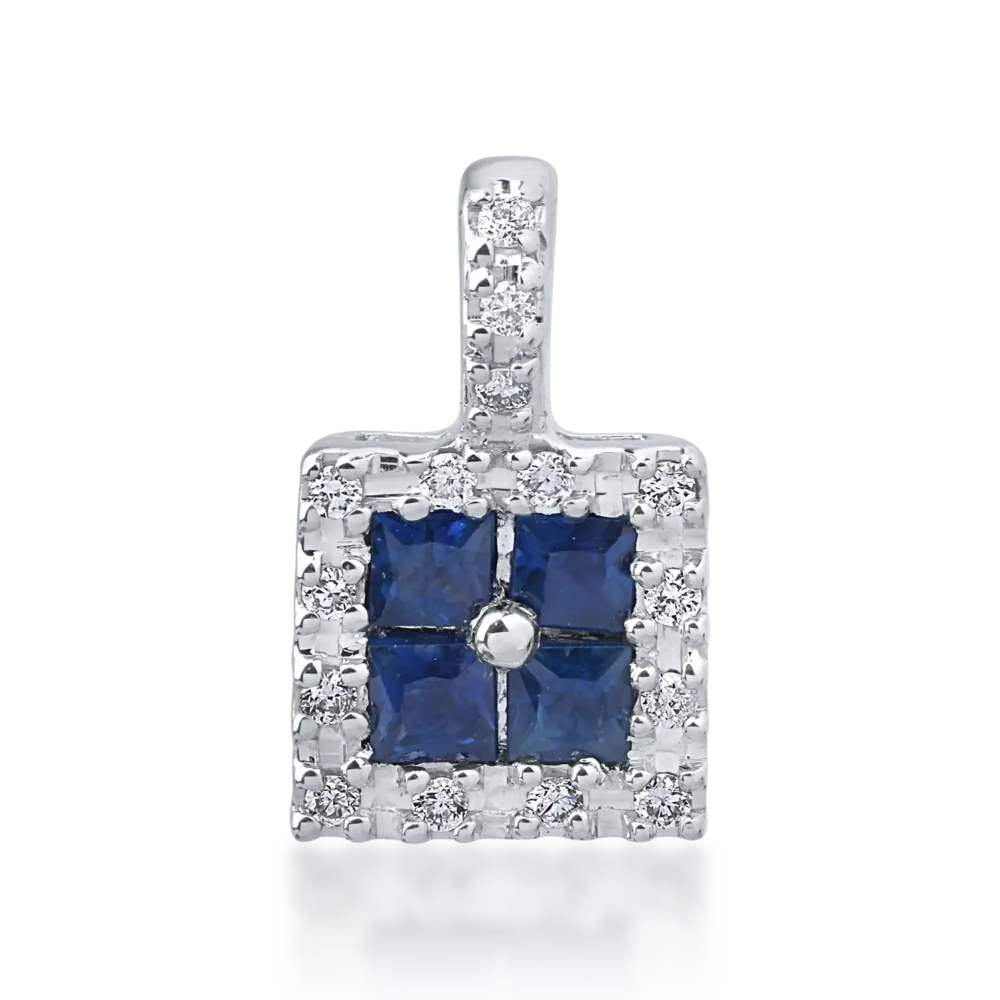 Pandantiv din aur alb cu safire square de 0.24ct si diamante de 0.06ct